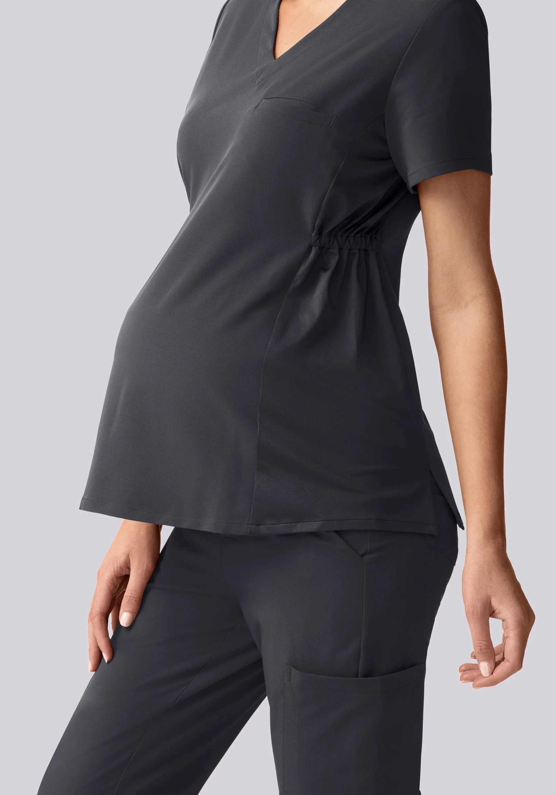 Maternity Side-Stretch V-Neck Top Pewter - Image 3