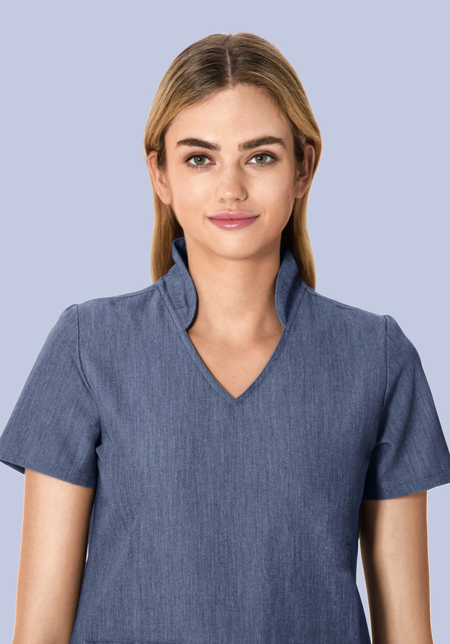 Multi Wear Collar Top Heather Denim - Image 3