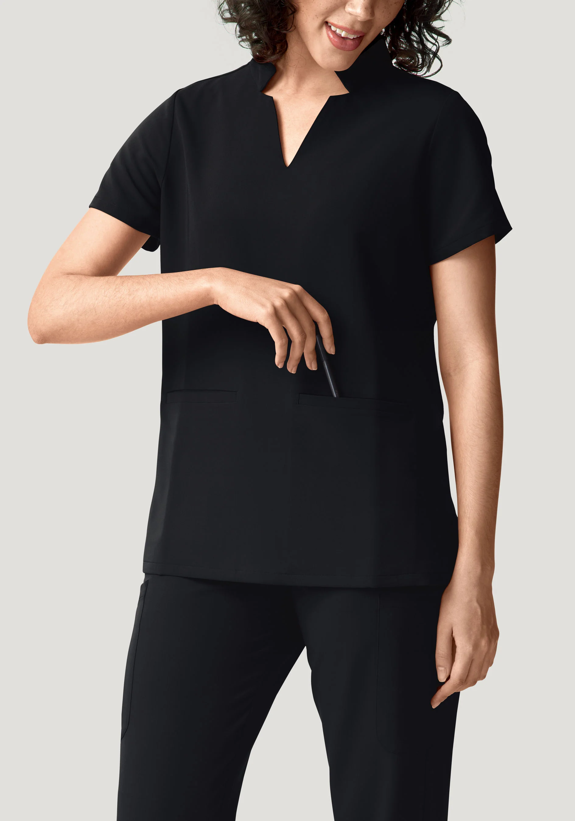 Stand Collar Notch Neck Top Black - Image 3