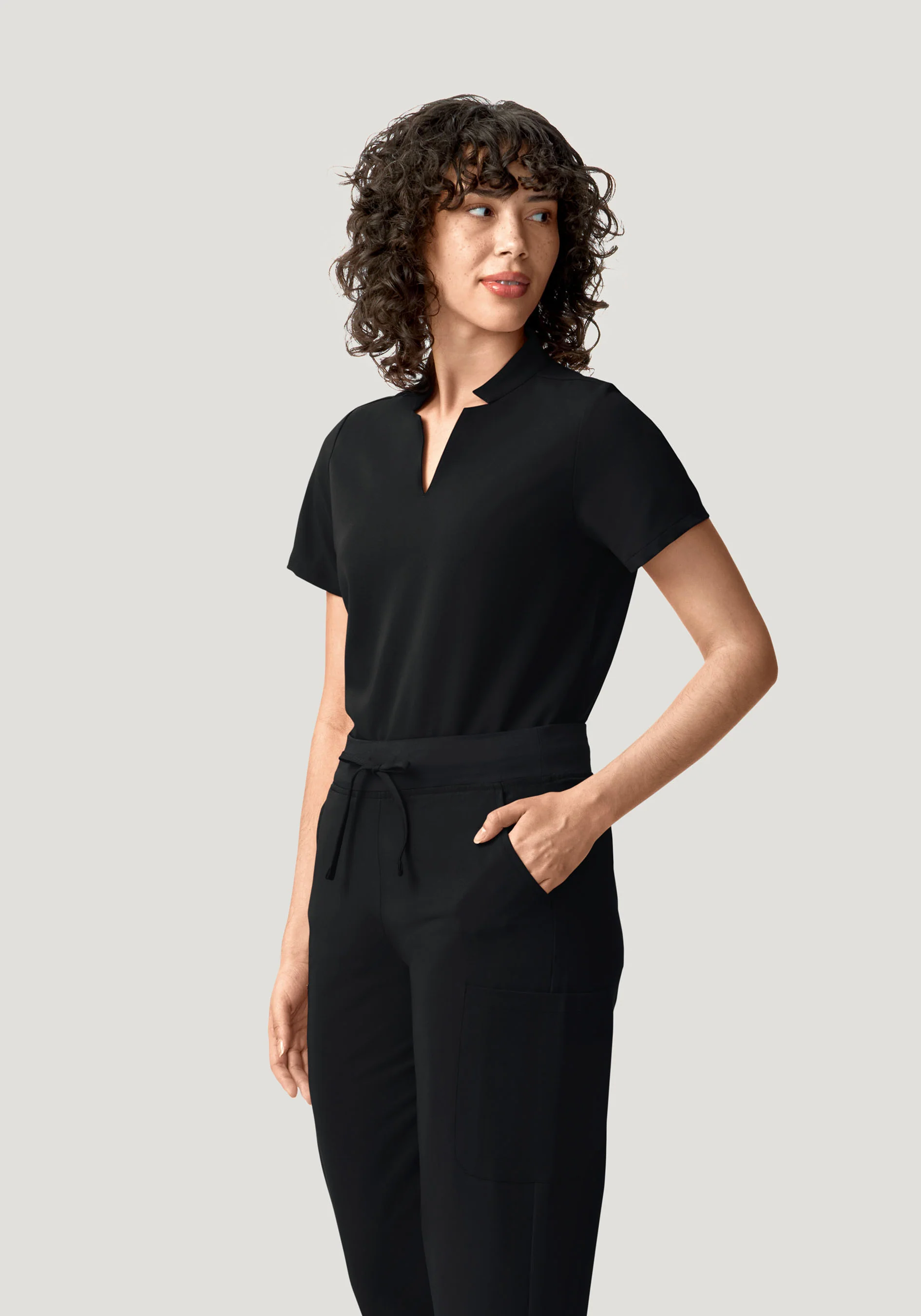 Stand Collar Notch Neck Top Black - Image 4