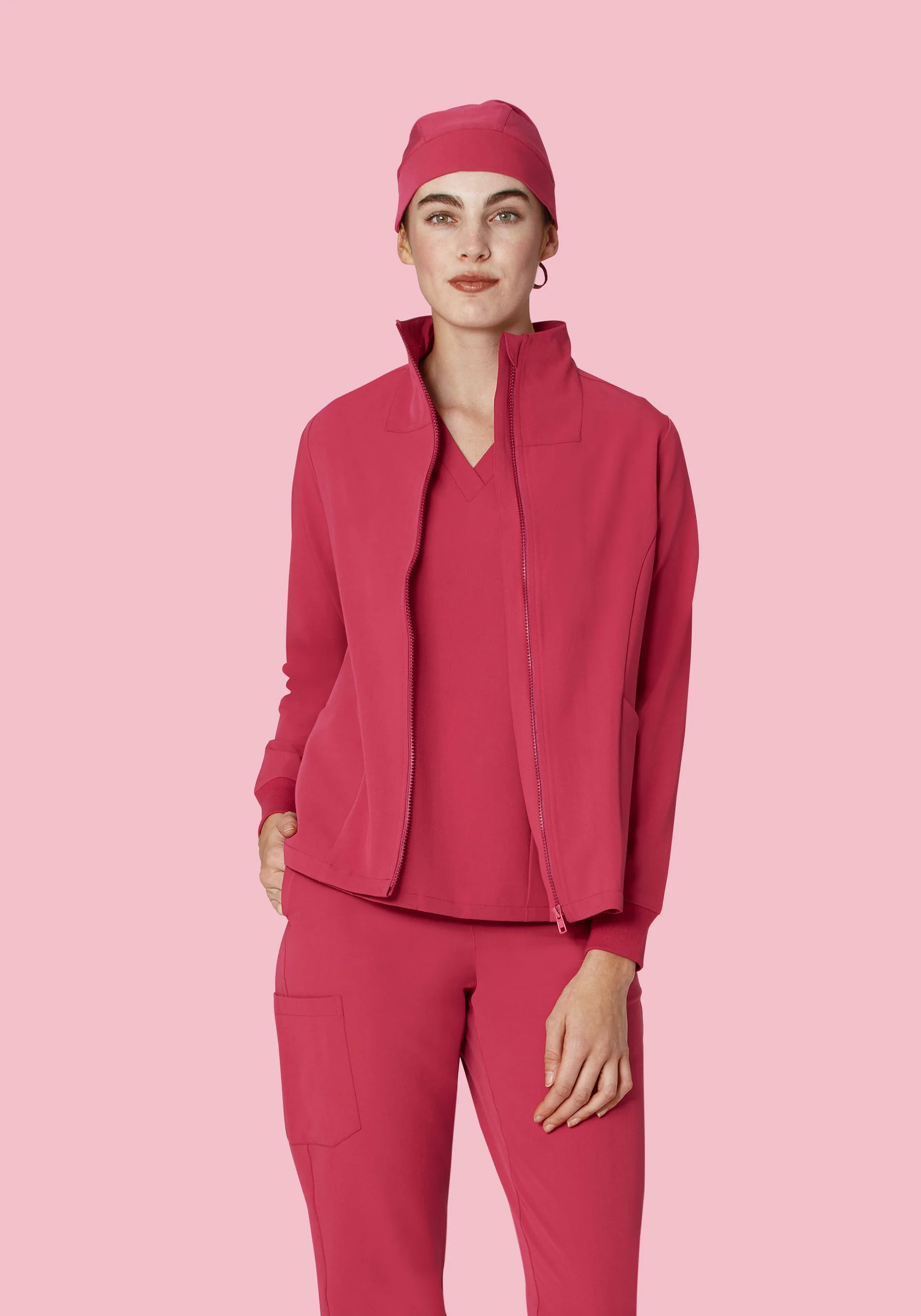 Women's Modern Scrub Jacket Deep Rose - Image 3
